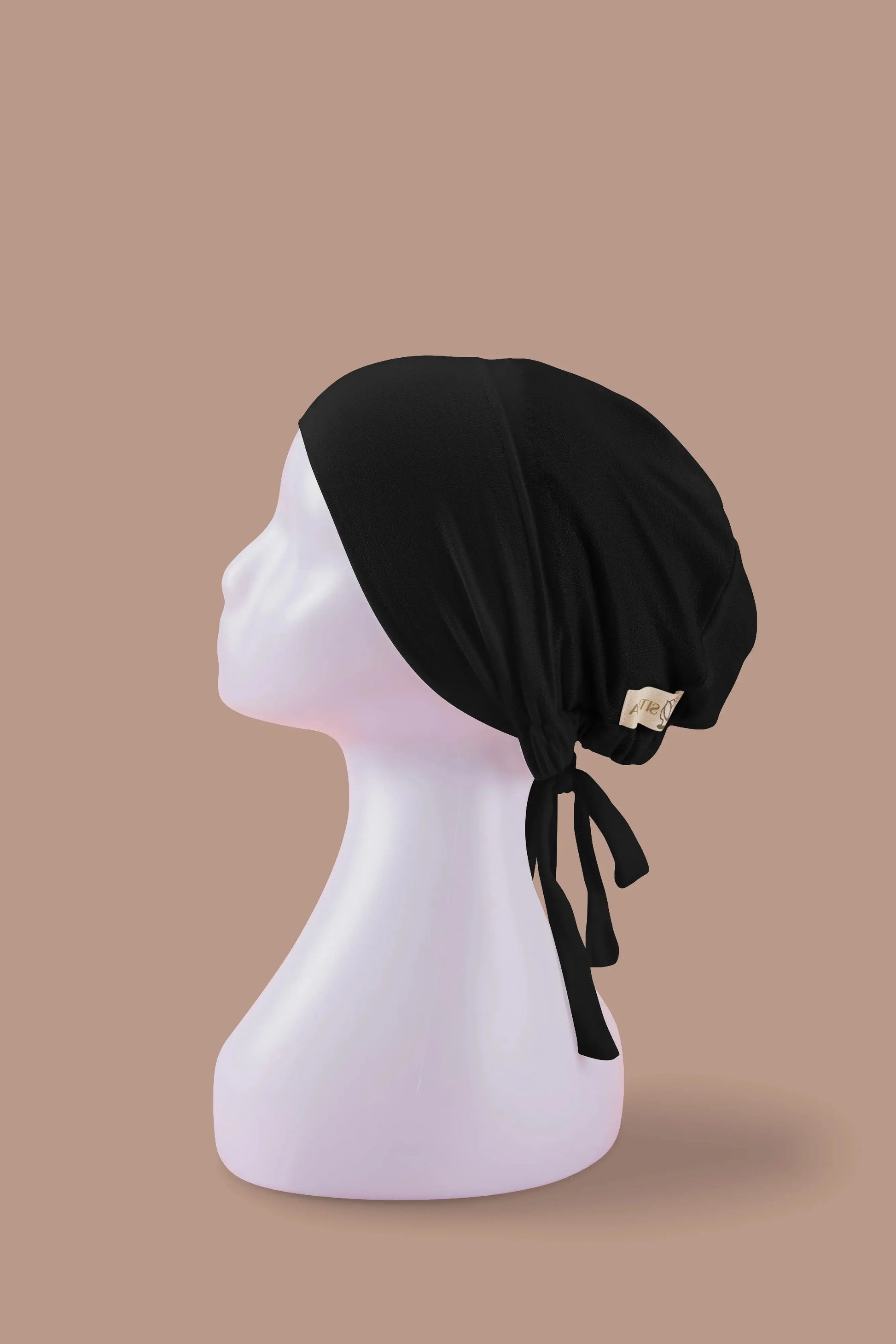 Sitra black hijab cap, satin undercap designed for breathable comfort and hair protection