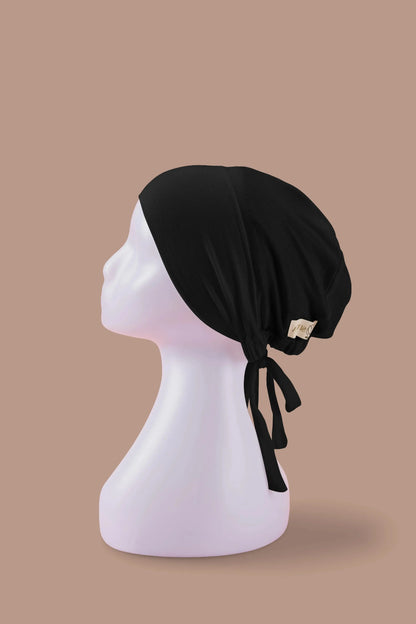 Sitra black hijab cap, satin undercap designed for breathable comfort and hair protection