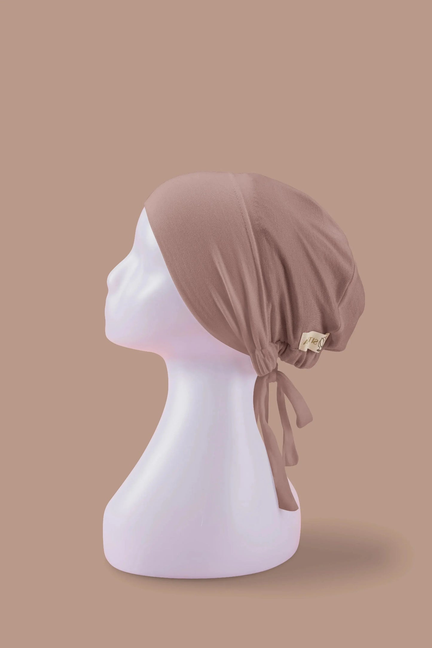 Sitra mauve hijab under cap, satin lining underscarf that protects hair from damage