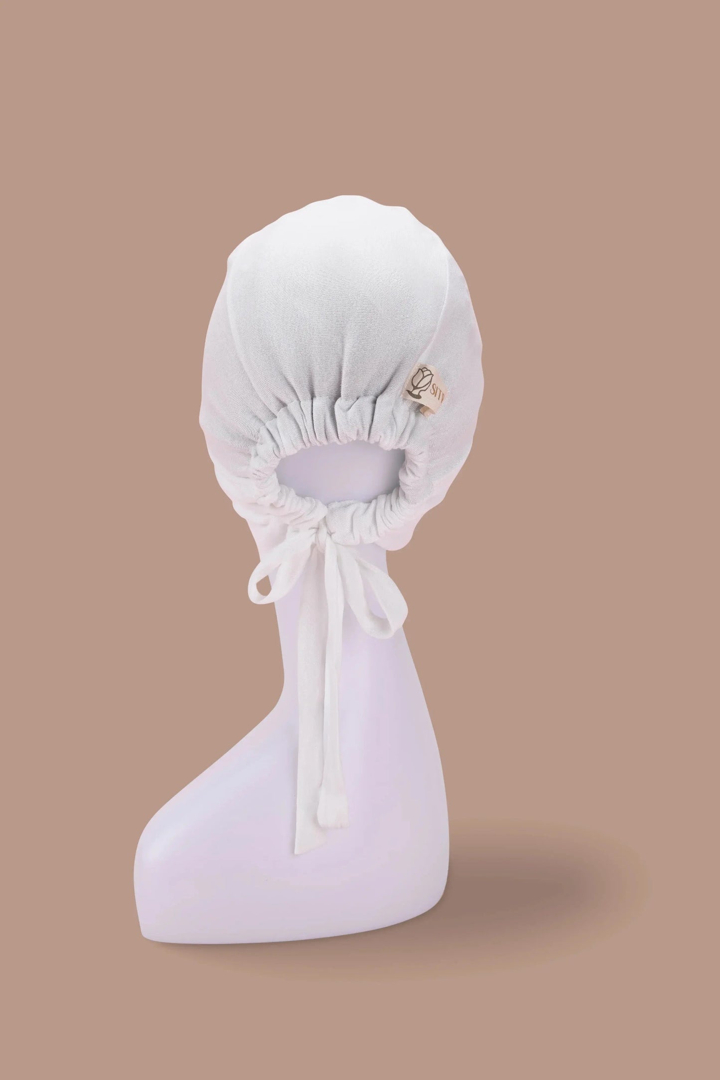 Sitra white hijab bonnet, stretchable underscarf undercap designed for smooth hijab styling